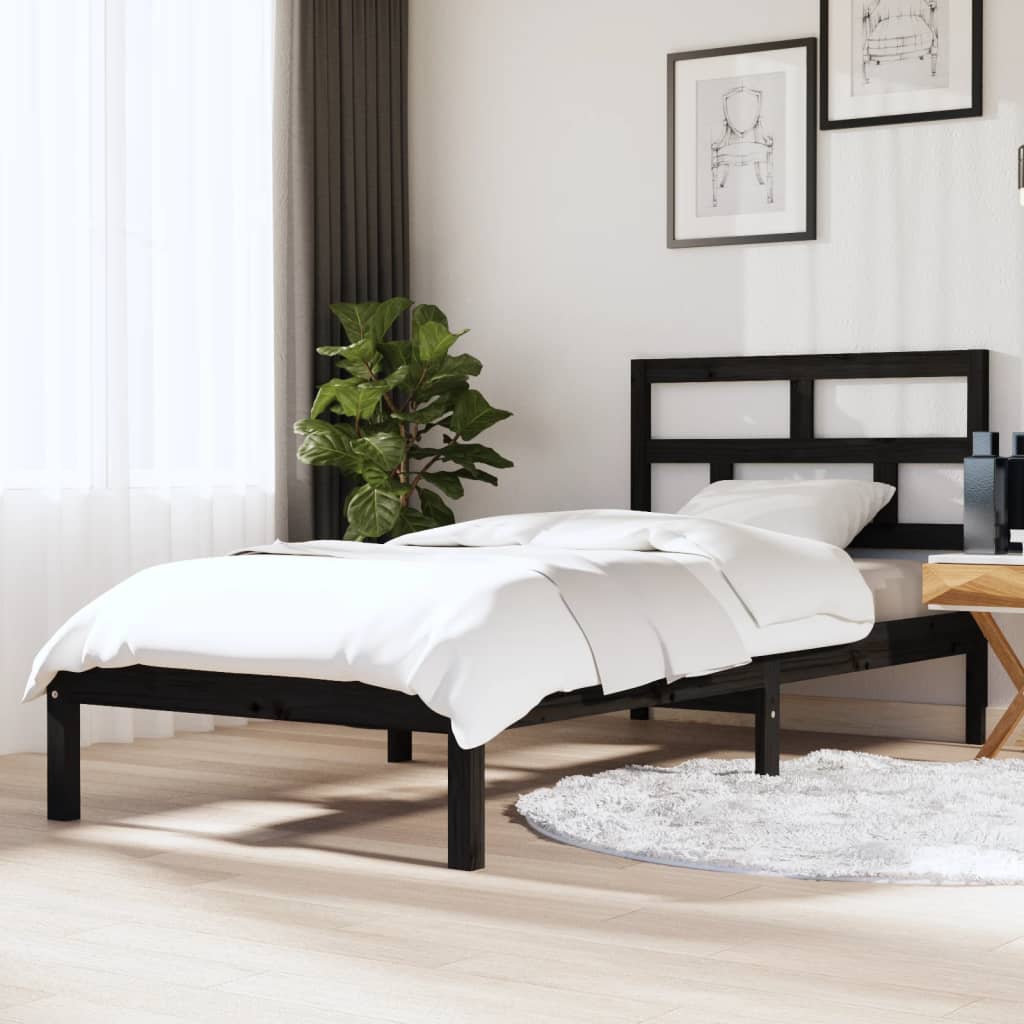 Estrutura de cama solteiro 90x190 cm madeira maciça preto