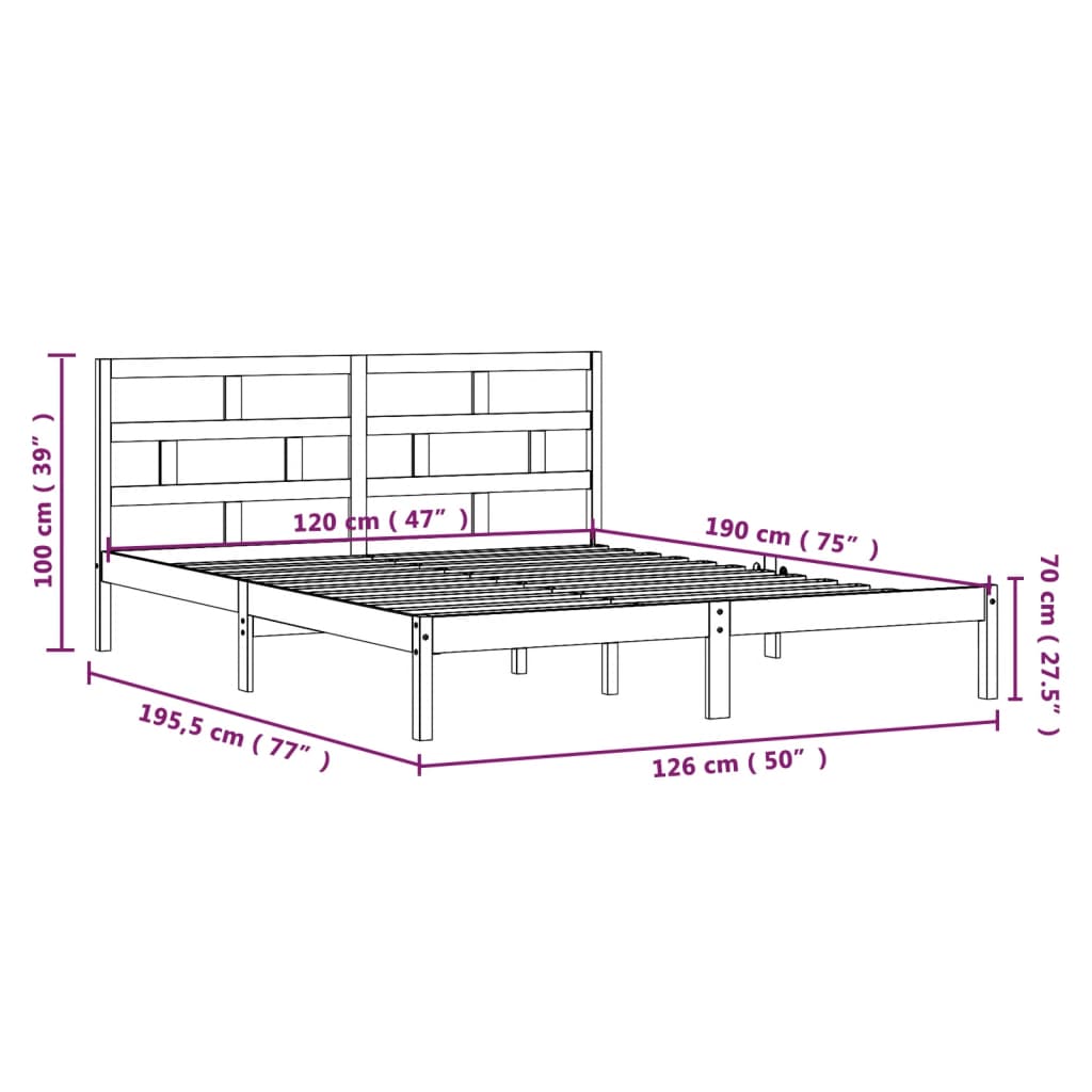 Estrutura cama pequena casal 120x190 cm pinho maciço branco