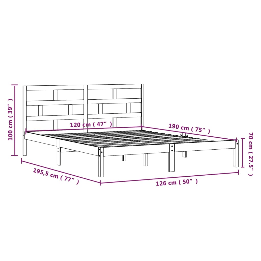 Estrutura cama pequena casal 120x190 cm pinho maciço cinza