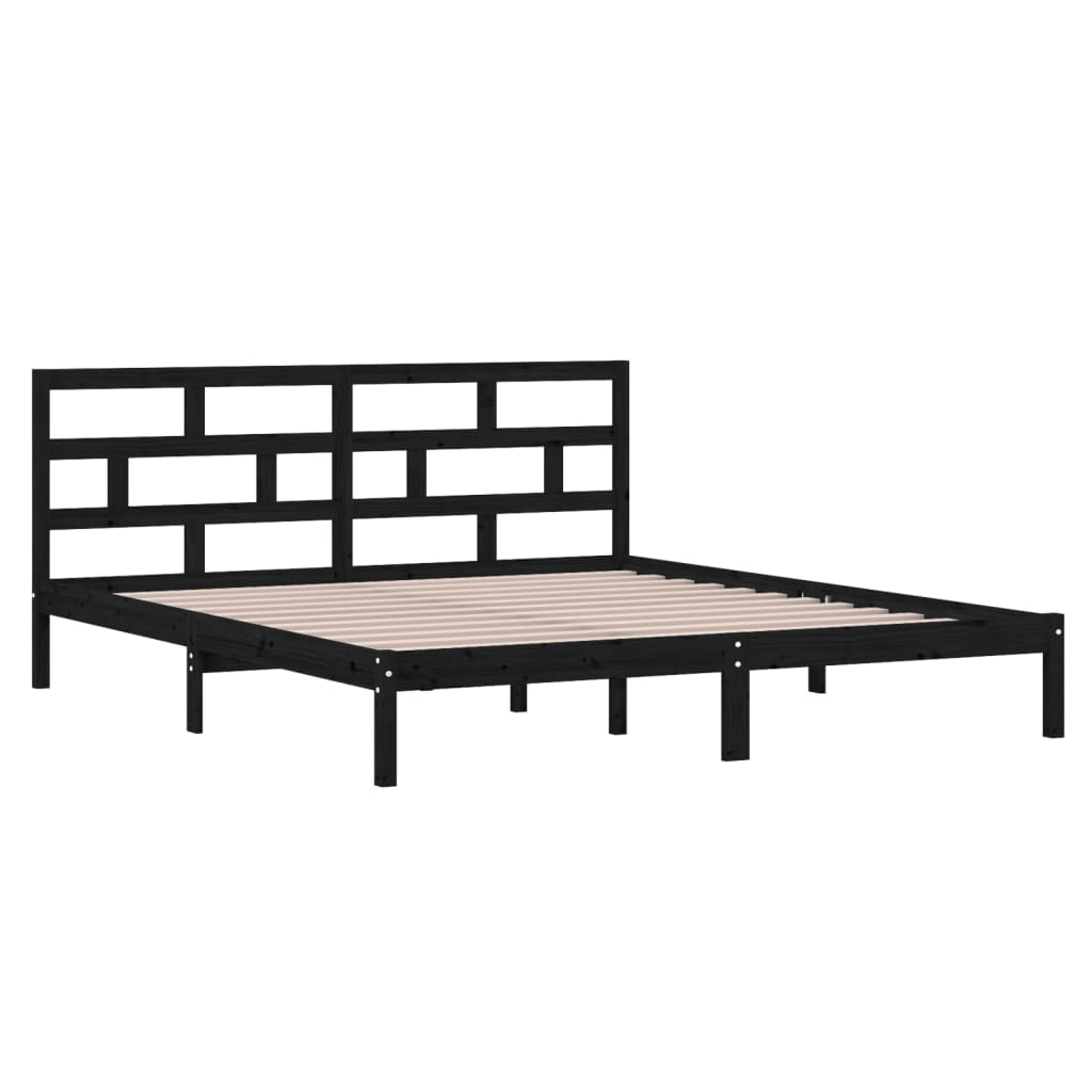 Estrutura de cama casal 135x190 cm madeira maciça preto