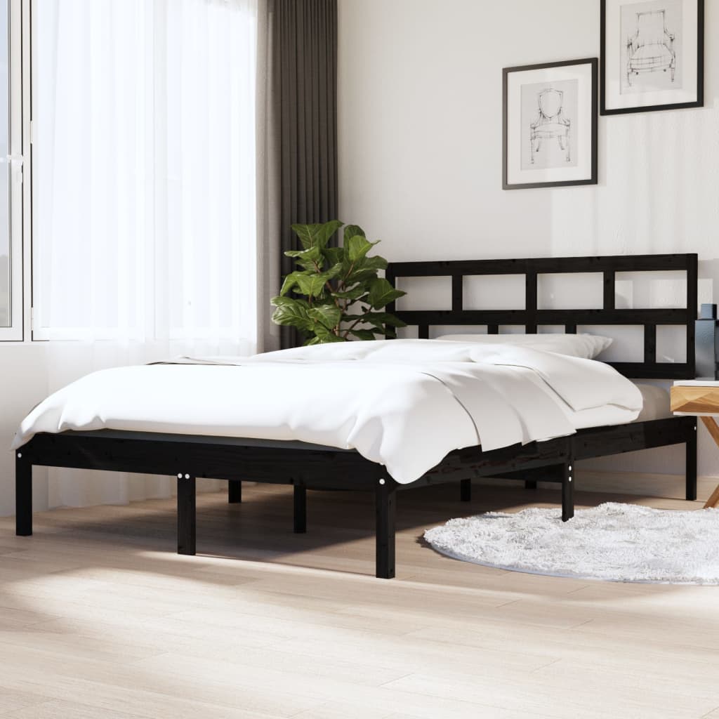 Estrutura de cama casal 135x190 cm madeira maciça preto