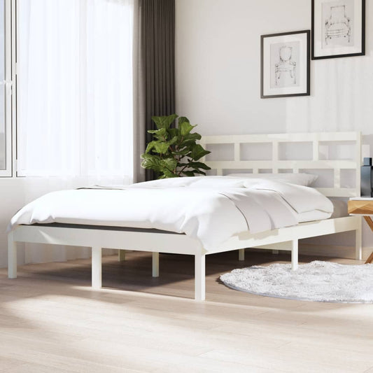 Estrutura de cama 140x190 cm madeira de pinho maciça branco