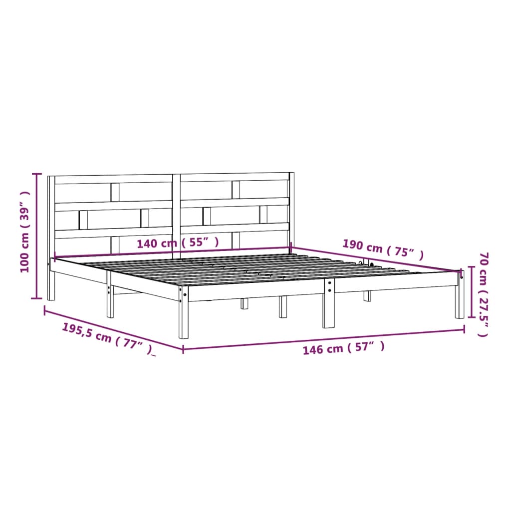 Estrutura de cama 140x190 cm madeira de pinho maciça preto