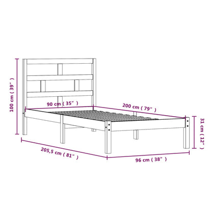 Estrutura de cama 90x200 cm pinho maciço branco