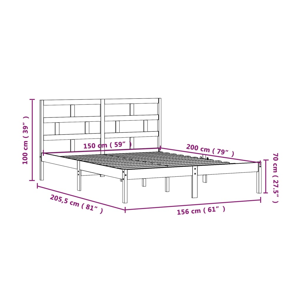 Estrutura de cama king 150x200 cm madeira maciça branco