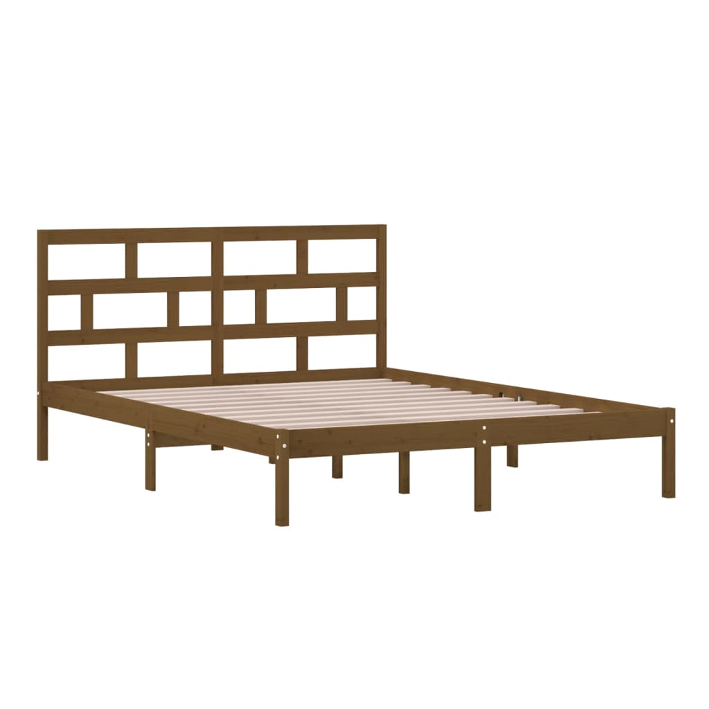 Estrutura cama king 150x200 cm madeira maciça castanho-mel