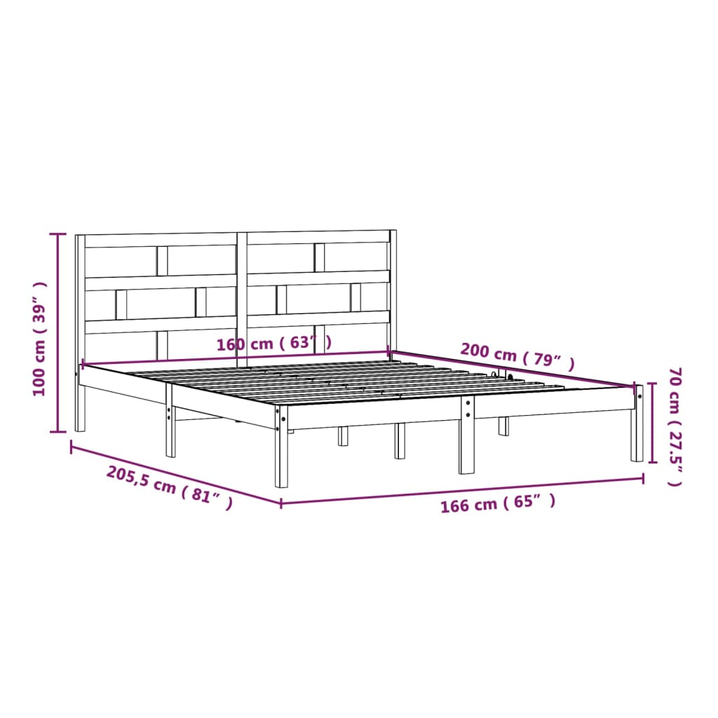 Estrutura de cama 160x200 cm madeira de pinho maciça branco