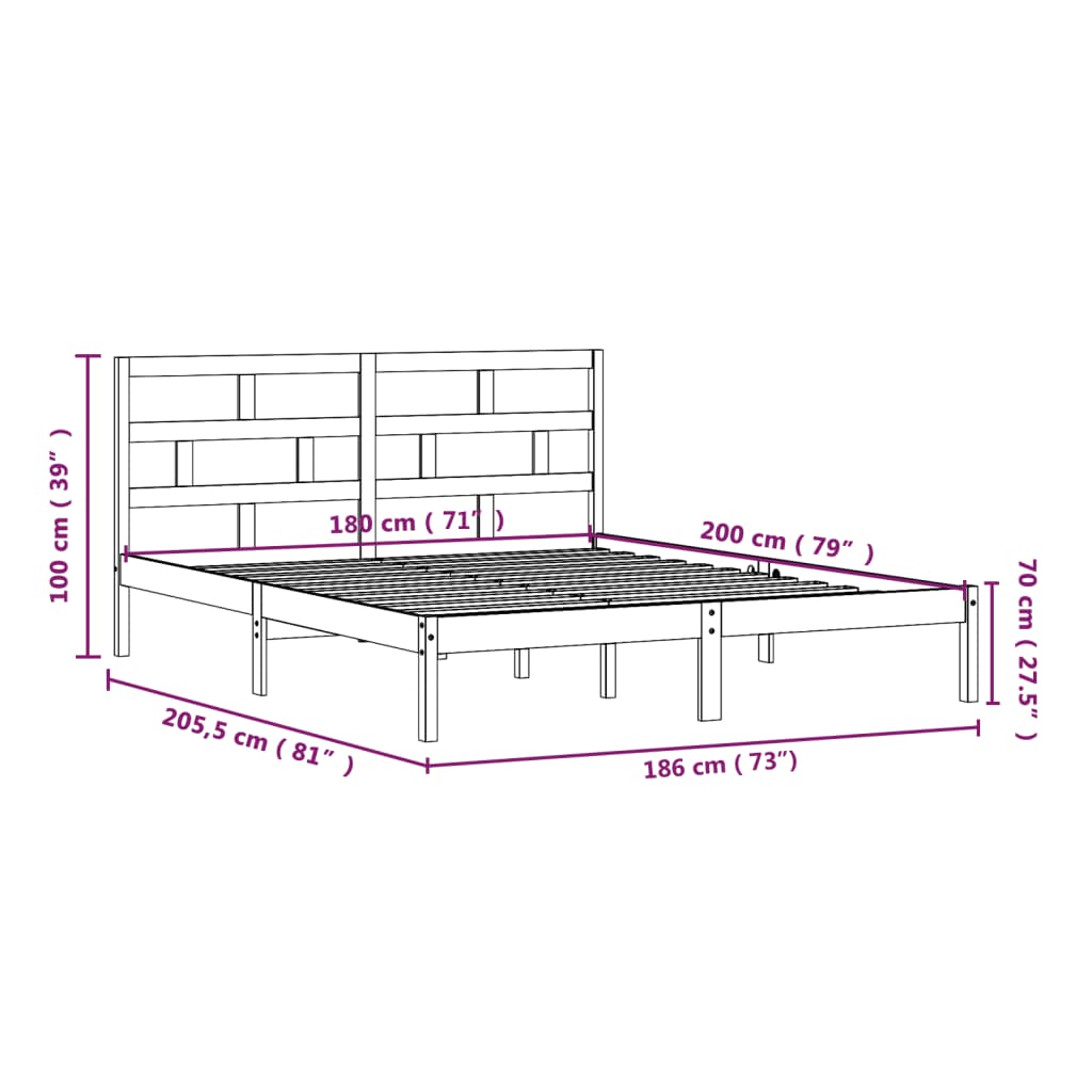 Estrutura de cama super king 180x200 cm madeira maciça preto