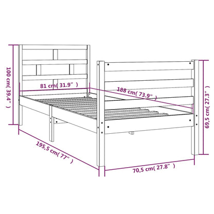 Estrutura de cama pequena solteiro 75x190 cm madeira maciça