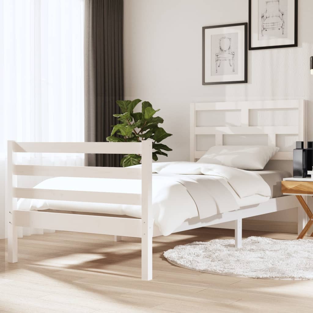 Estrutura de cama solteiro 90x190 cm madeira maciça branco