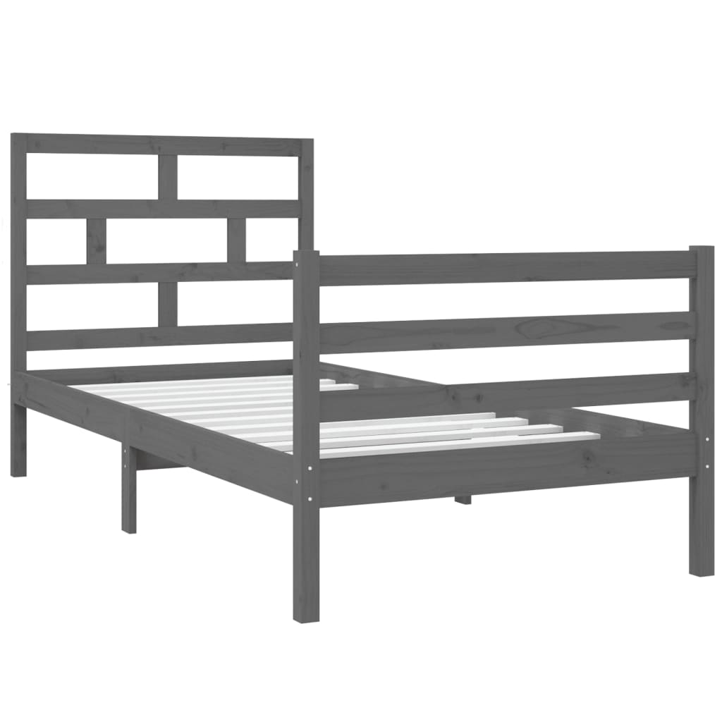 Estrutura de cama solteiro 90x190 cm madeira maciça cinzento