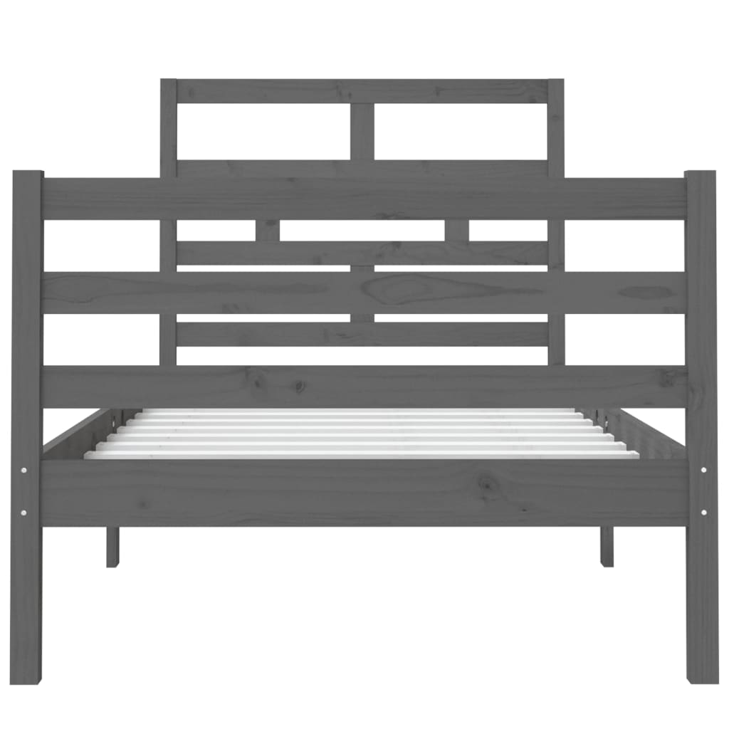 Estrutura de cama solteiro 90x190 cm madeira maciça cinzento