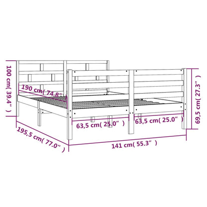 Estrutura de cama casal 135x190 cm madeira maciça