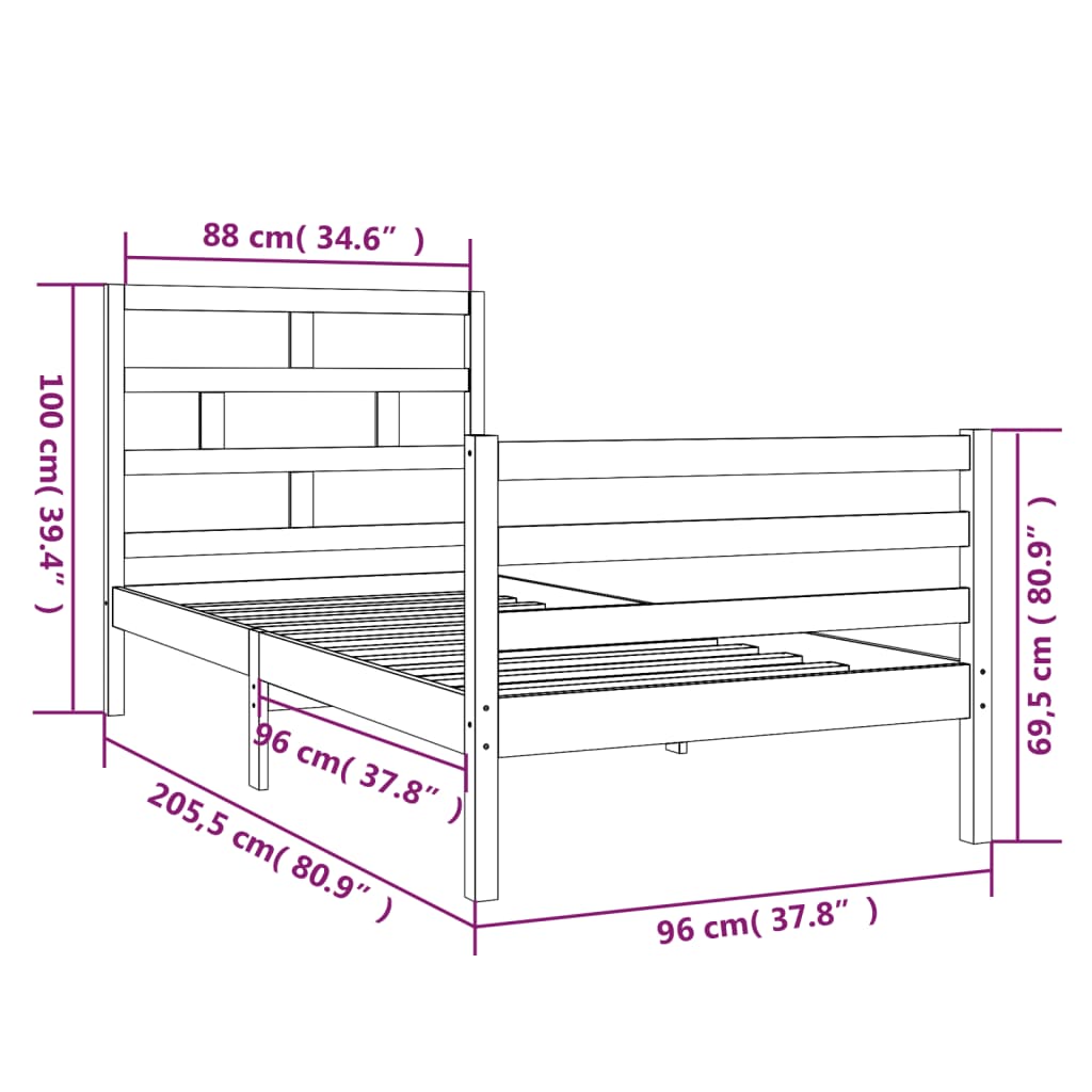 Estrutura de cama 90x200 cm madeira de pinho maciça