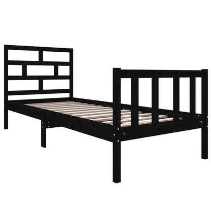 Estrutura de cama pequena solteiro 75x190 cm pinho maciço preto