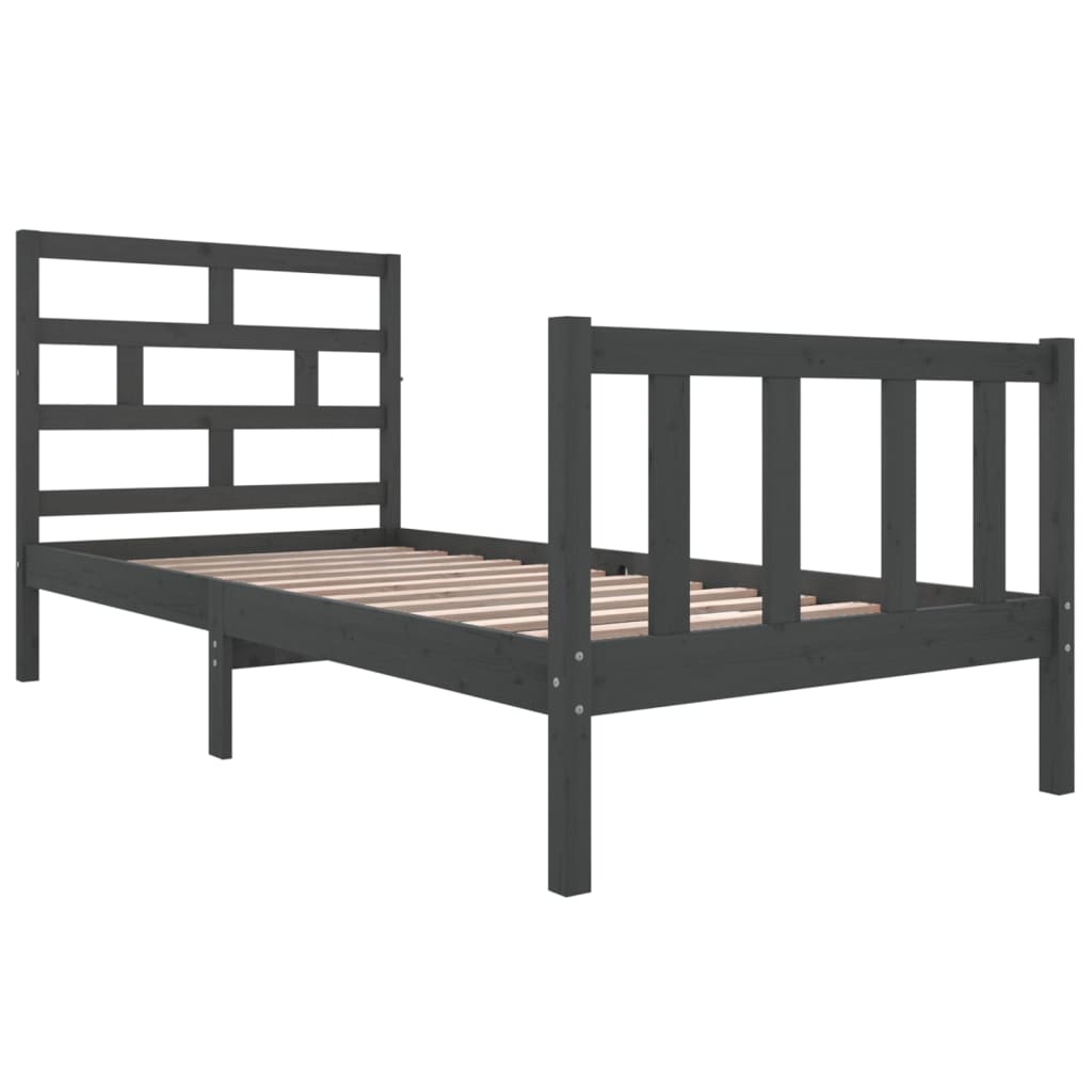 Estrutura de cama solteiro 90x190 cm pinho maciço cinza