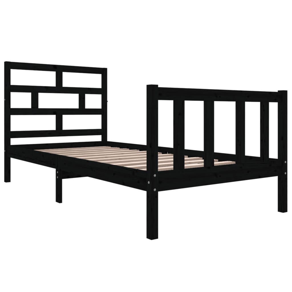 Estrutura de cama solteiro 90x190 cm pinho maciço preto