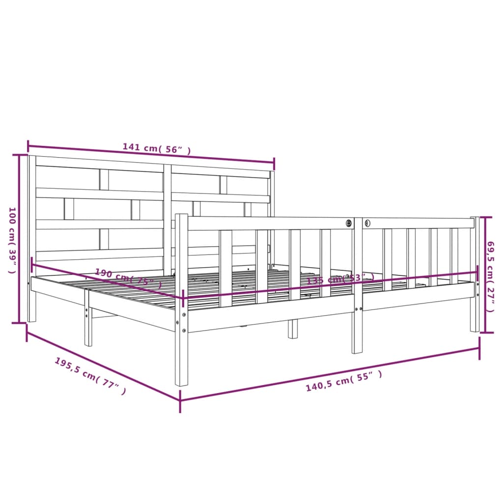 Estrutura de cama casal 135x190 cm pinho maciço branco