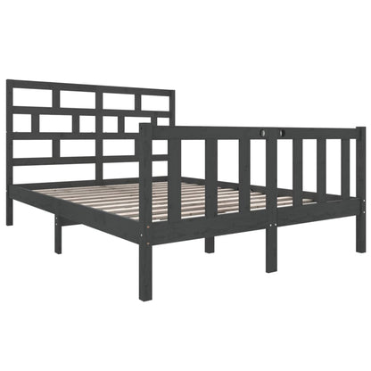 Estrutura de cama casal 135x190 cm pinho maciço cinza