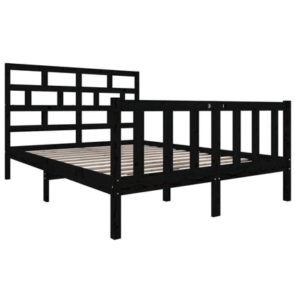 Estrutura de cama casal 135x190 cm pinho maciço preto