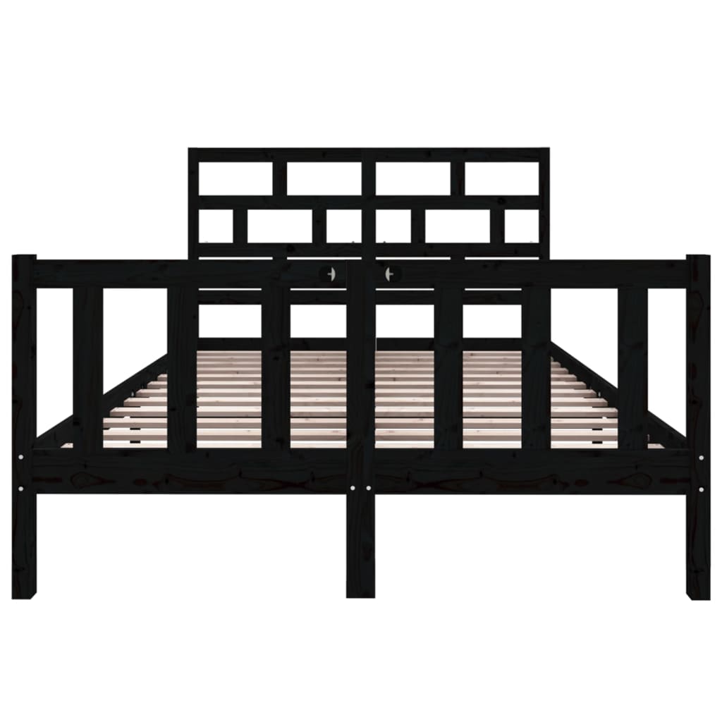 Estrutura de cama casal 135x190 cm pinho maciço preto