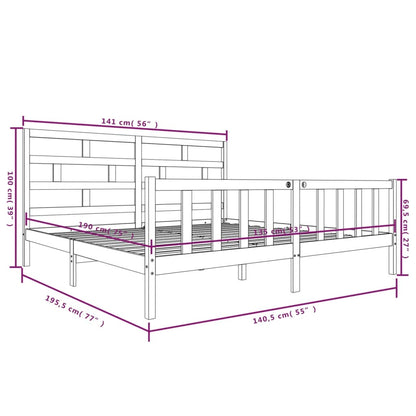 Estrutura de cama casal 135x190 cm pinho maciço preto