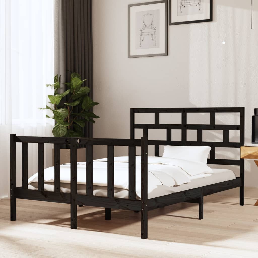 Estrutura de cama casal 135x190 cm pinho maciço preto