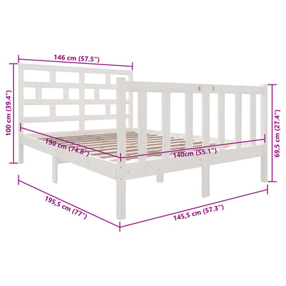 Estrutura de cama 140x190 cm madeira de pinho maciça branco