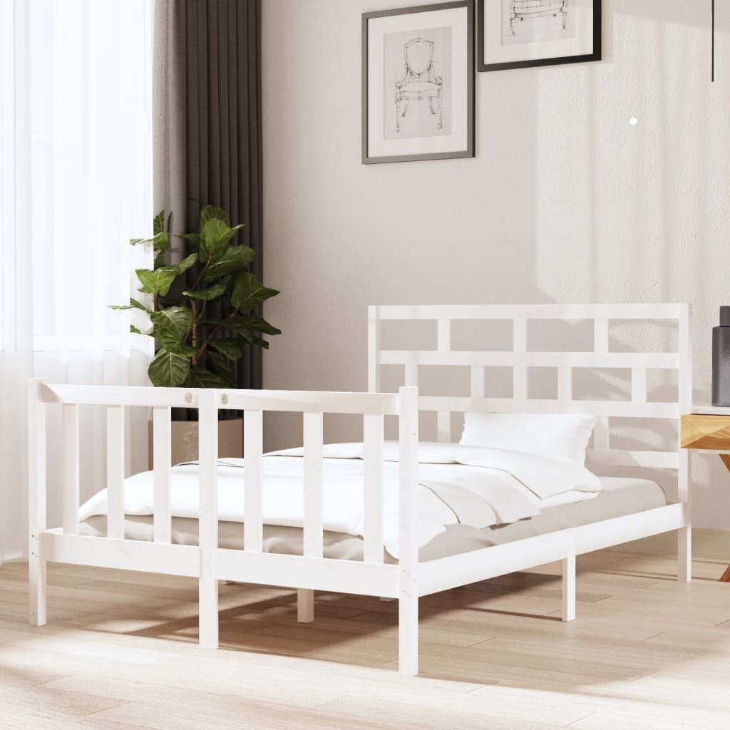 Estrutura de cama 140x190 cm madeira de pinho maciça branco