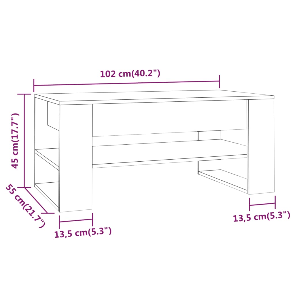 Mesa de centro 102x55x45 cm madeira processada carvalho sonoma