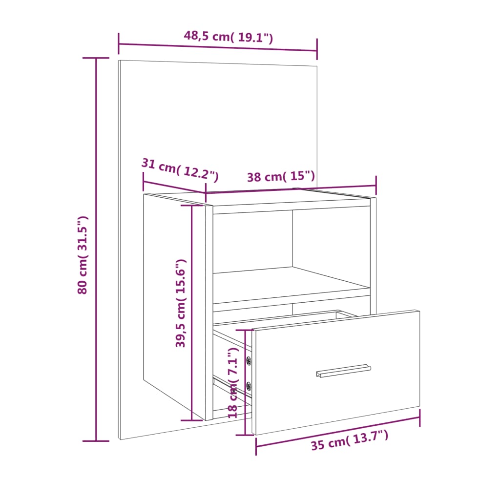 Mesas de cabeceira montagem na parede 2 pcs cinzento cimento