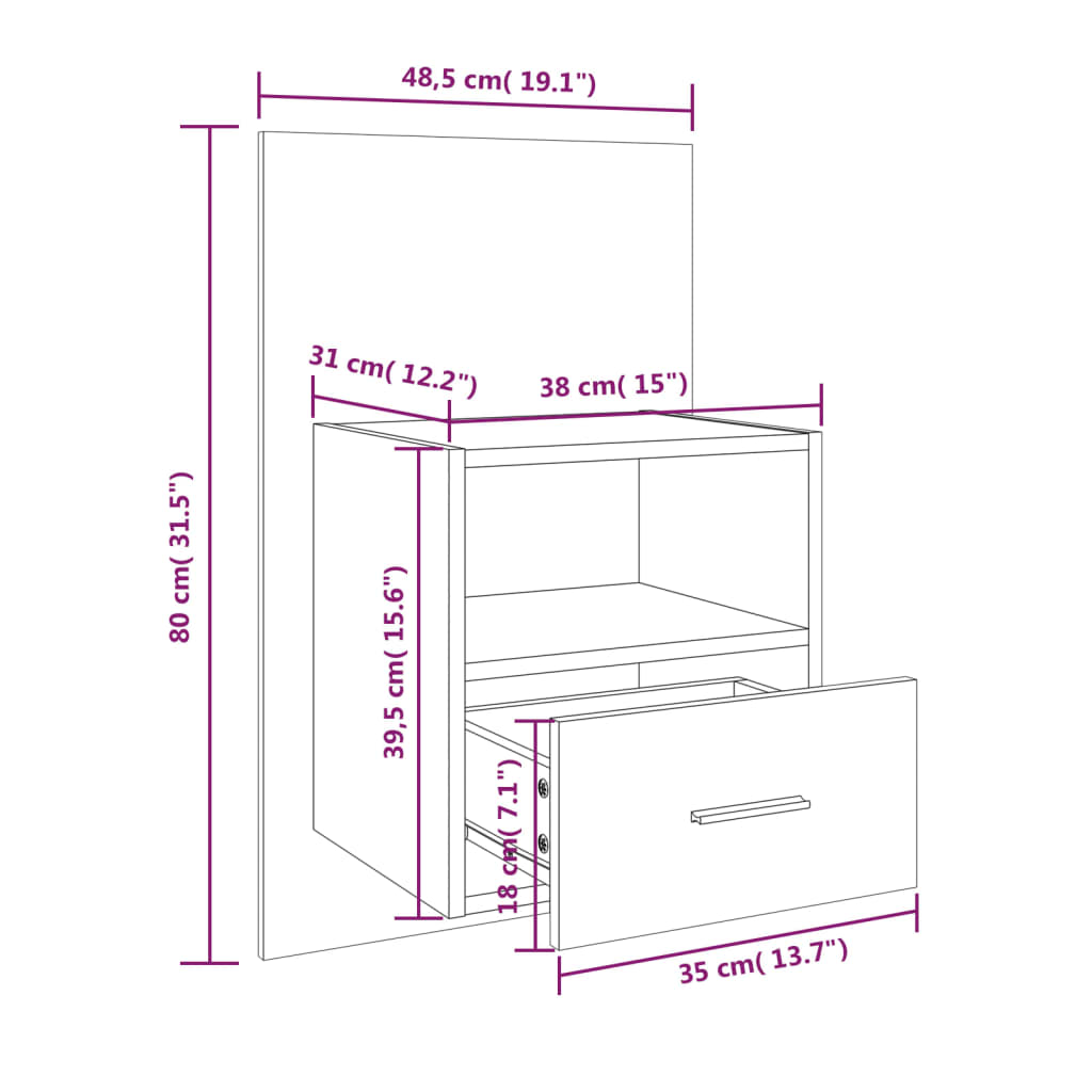 Mesas cabeceira montagem parede 2 pcs branco e carvalho sonoma