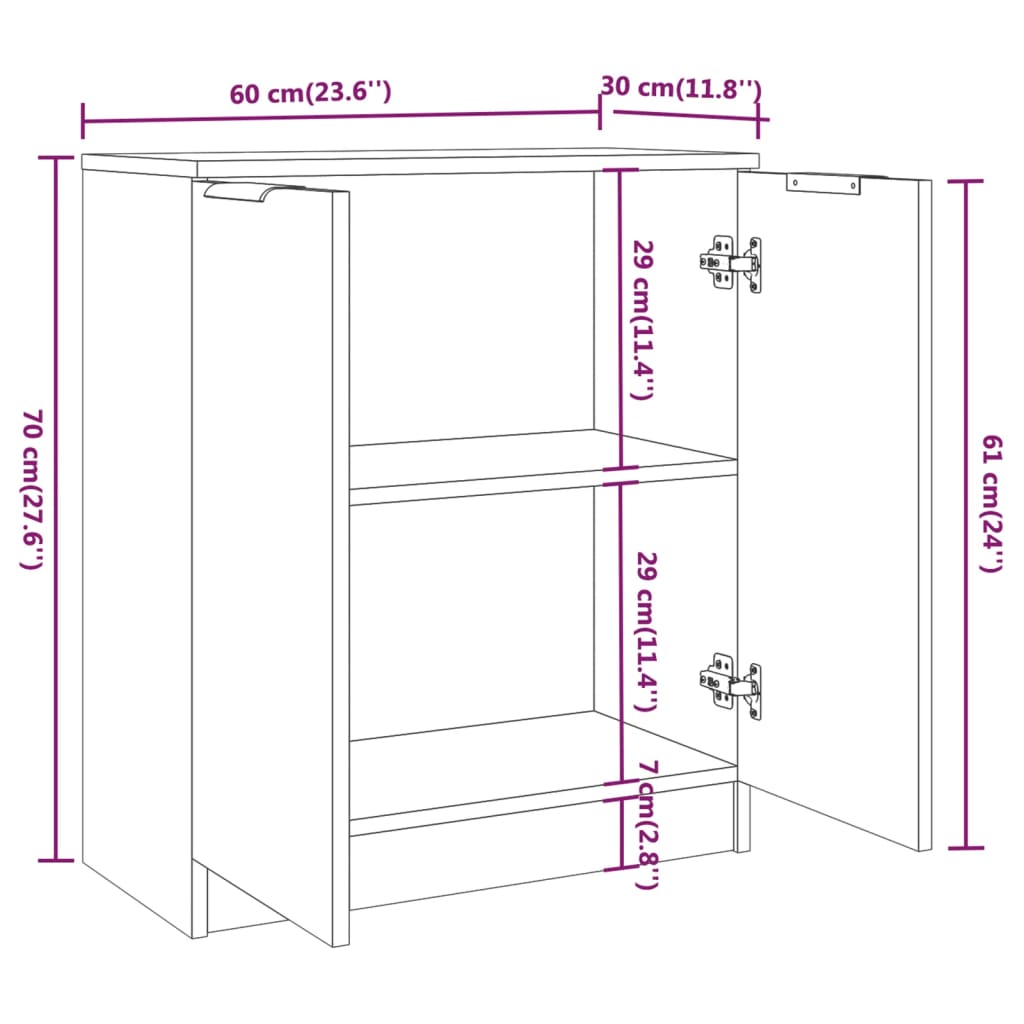 Aparador Flix - Com 2 Portas - Cor Branco Brilhante - 60x30x70 cm - Em Madeira Processada - Design Minimalista