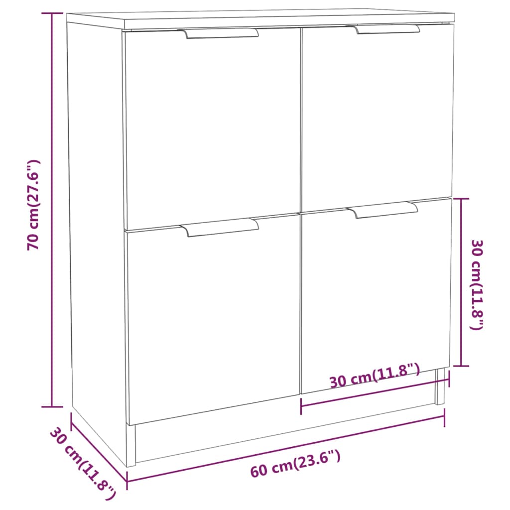 Aparador Flix - Com 4 Portas - Cor Branco Brilhante - 60x30x70 cm - Em Madeira Processada - Design Minimalista