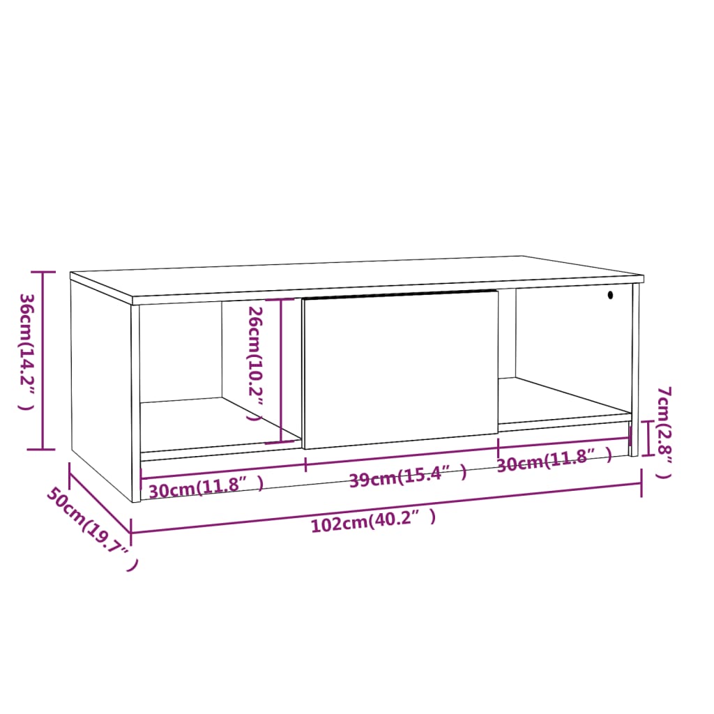 Mesa de centro 102x50x36 cm madeira processada branco brilhante