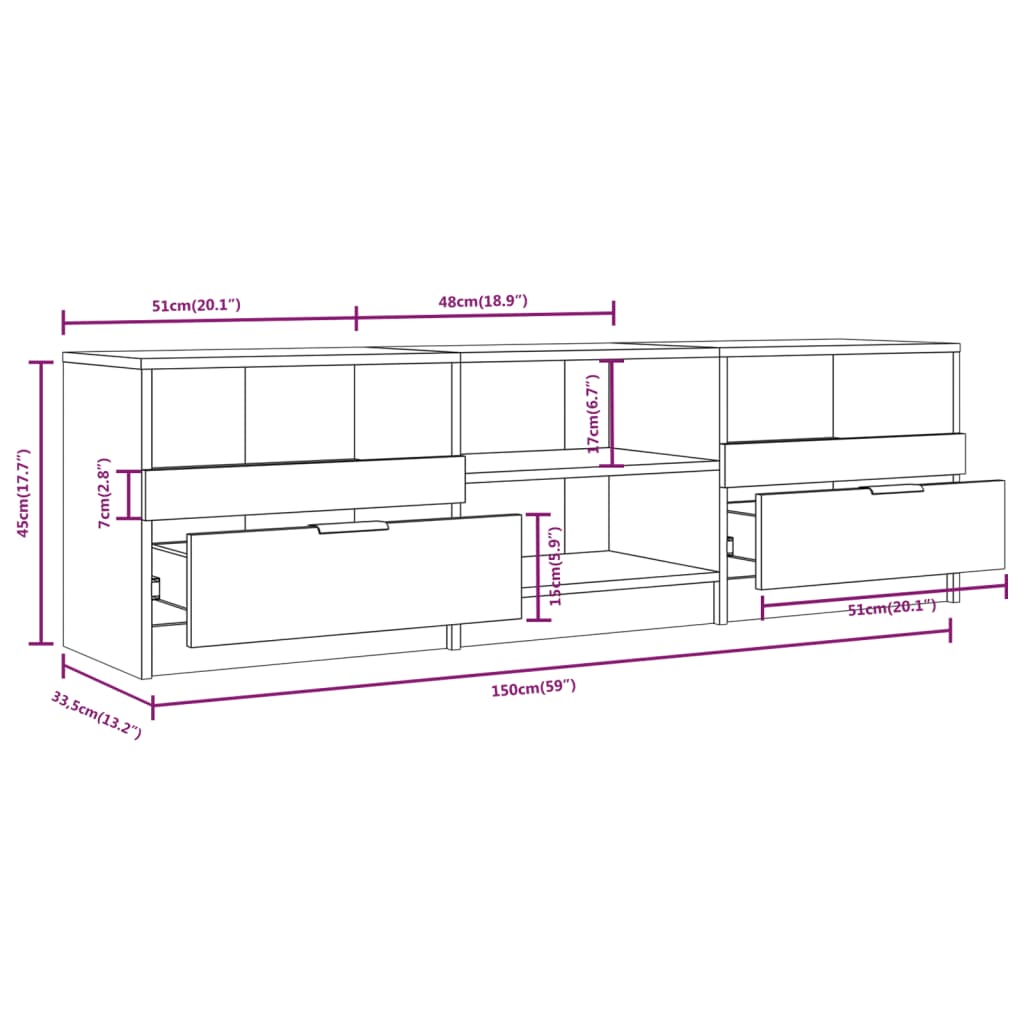 Móvel de TV 150x33,5x45 cm derivados de madeira branco