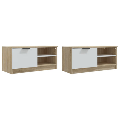 Armários TV 2pcs 80x35x36,5cm derivados madeira carvalho/branco