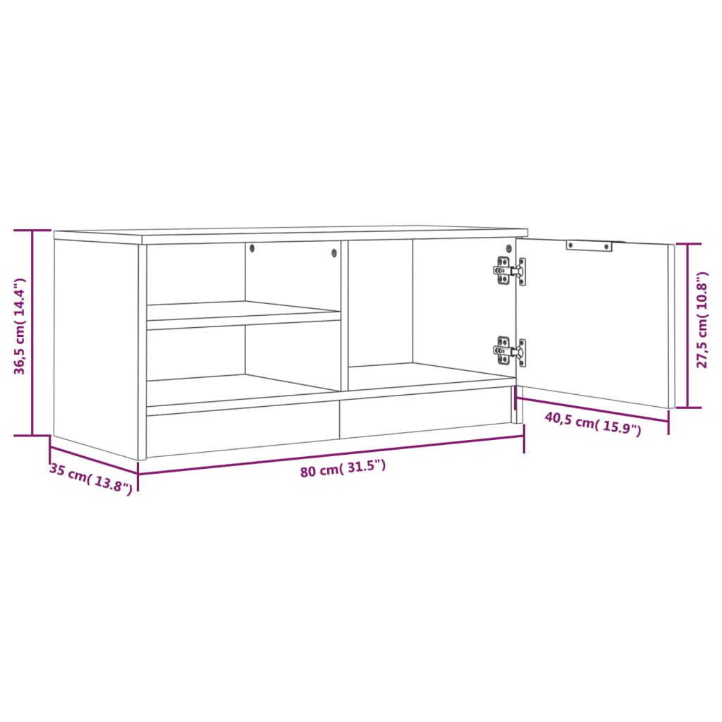 Armários TV 2pcs 80x35x36,5cm derivados madeira carvalho/branco