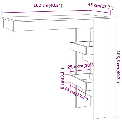 Mesa de bar p/ parede 102x45x103,5cm derivados madeira carvalho