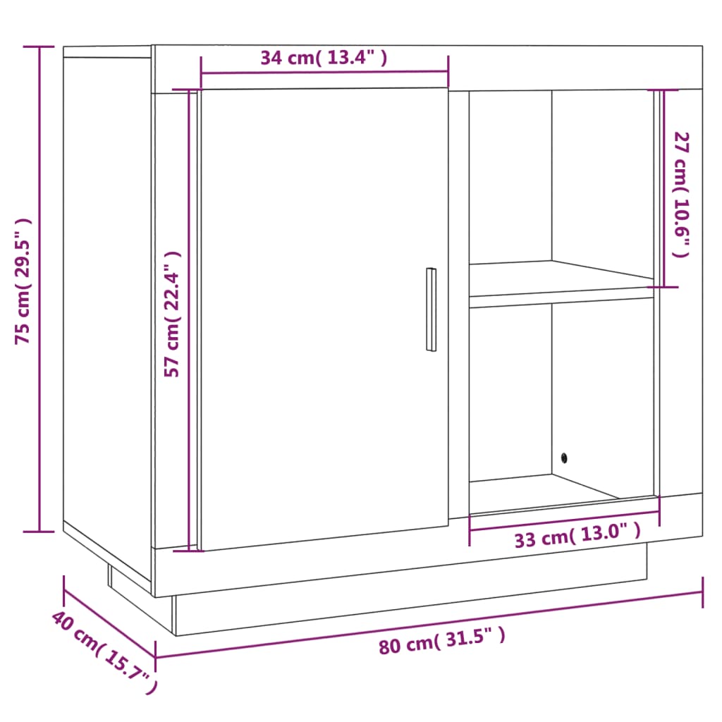 Aparador 80x40x75 cm preto