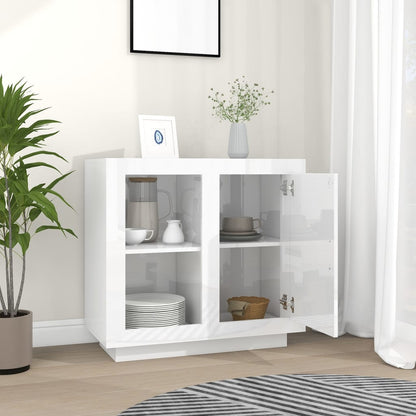 Aparador Label com 1 Porta e 2 Prateleiras Abertas de 80 cm - Branco Brilhante - Design Moderno