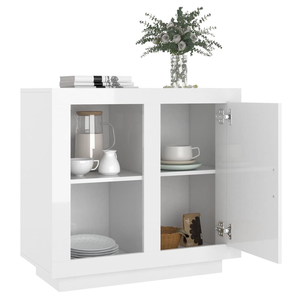 Aparador Label com 1 Porta e 2 Prateleiras Abertas de 80 cm - Branco Brilhante - Design Moderno