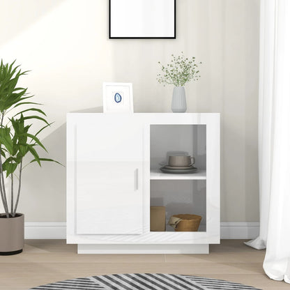 Aparador Label com 1 Porta e 2 Prateleiras Abertas de 80 cm - Branco Brilhante - Design Moderno