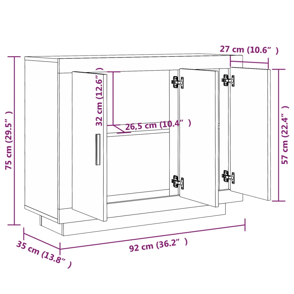 Aparador Davi de 3 Portas de 92cm - Preto - Design Moderno