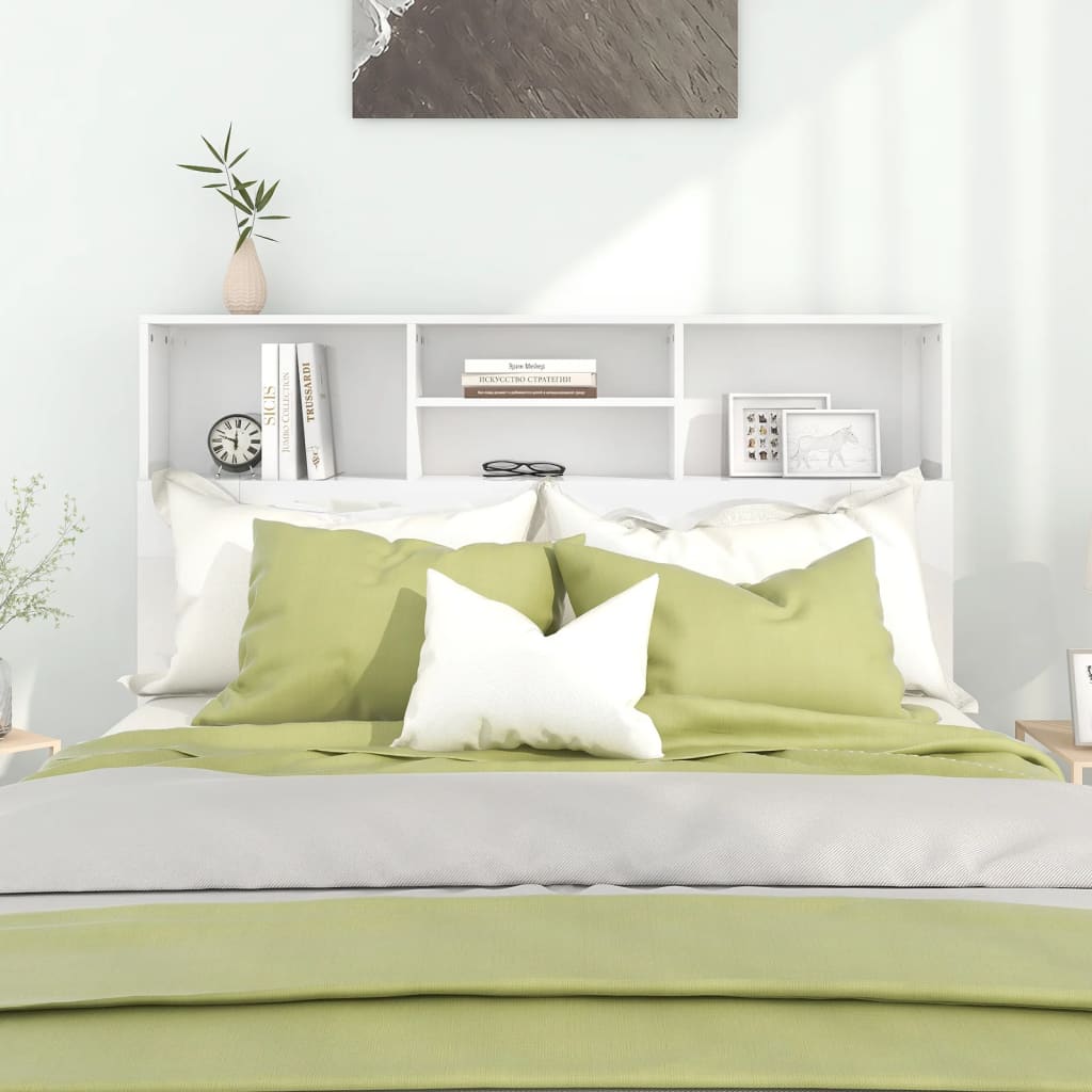 Cabeceira de Cama Dakota com Prateleiras de 140cm - Branco Brilhante - Design Nórdico