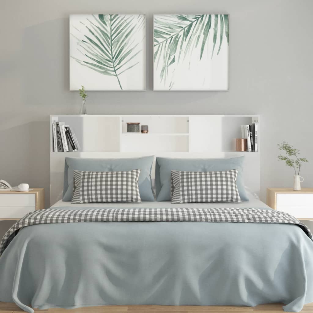 Cabeceira de Cama Dakota com Prateleiras de 160cm - Branco Brilhante - Design Nórdico