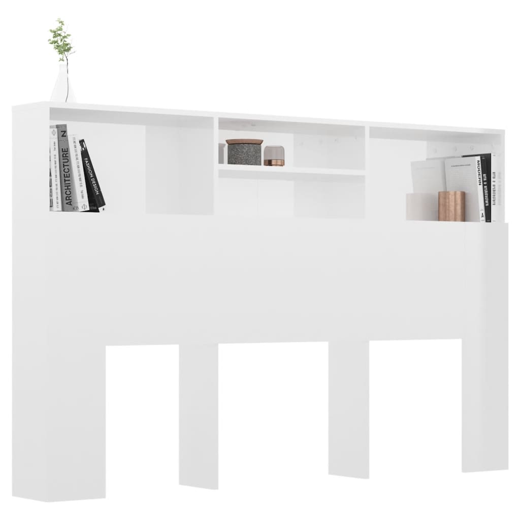 Cabeceira de Cama Dakota com Prateleiras de 160cm - Branco Brilhante - Design Nórdico