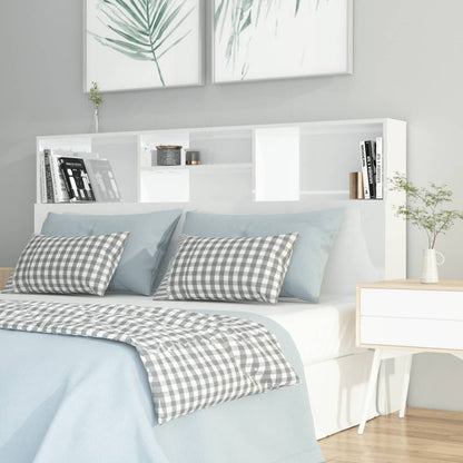 Cabeceira de Cama Dakota com Prateleiras de 160cm - Branco Brilhante - Design Nórdico