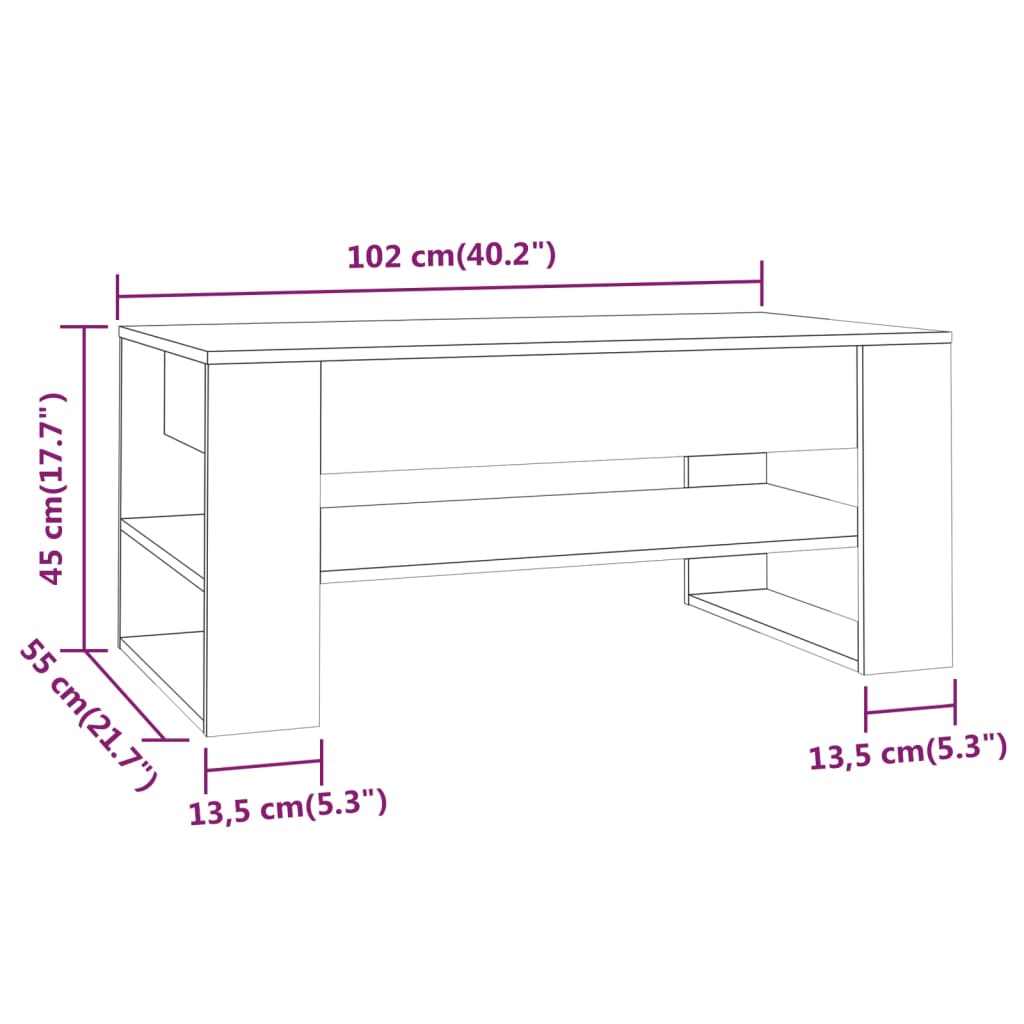 Mesa centro 102x55x45 cm derivados de madeira carvalho castanho