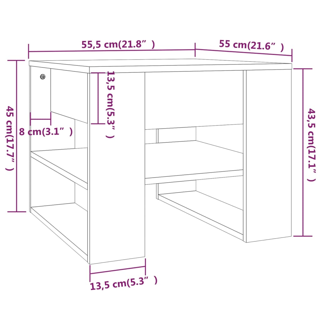 Mesa centro 55,5x55x45 cm derivados de madeira sonoma cinzento